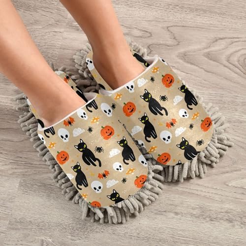 Burbuja Cats Skull Dust Mop Slippers for Women Men
