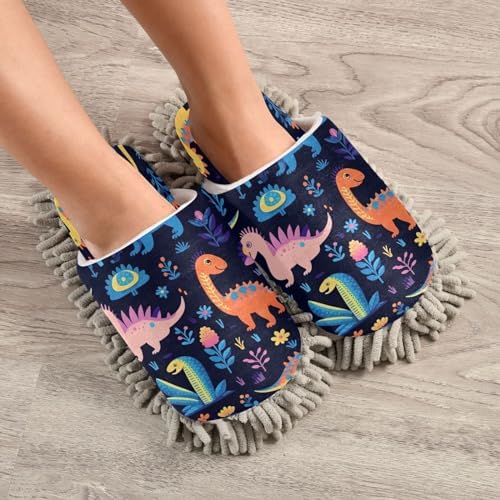 Colorful Dinosaurs Cleaning Slippers Mop Pad Reusable