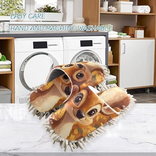 FLildon Microfiber Cleaning Slippers Cartoon Deer Mop Shoes for Men Women