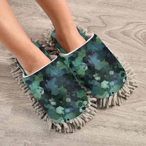 Zhirexin Dark Green Mop Slippers Comfortable Absorbent Cleaning Shoes