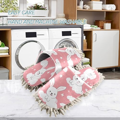 Cute Rabbits Mop Slippers Washable Floor Mop Slippers