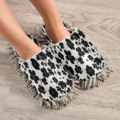 Zhirexin Black Microfiber Mop Slippers for Comfort