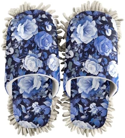 RunningBear Blue Floral Mop Slippers for Home Office