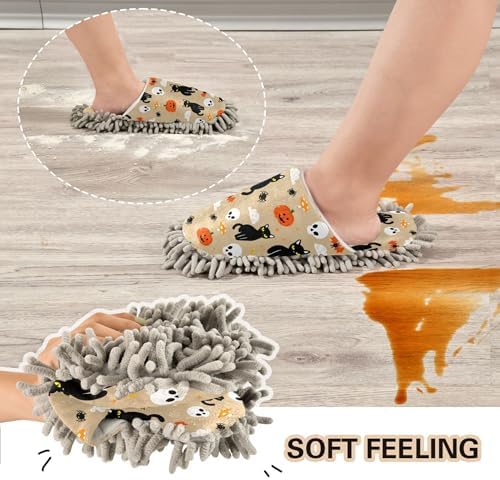 Burbuja Cats Skull Dust Mop Slippers for Women Men