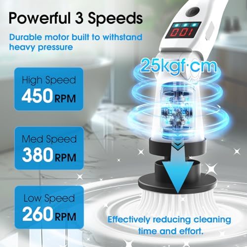 Hdyfix Electric Spin Scrubber with 3 Speeds and 5200mAh Battery