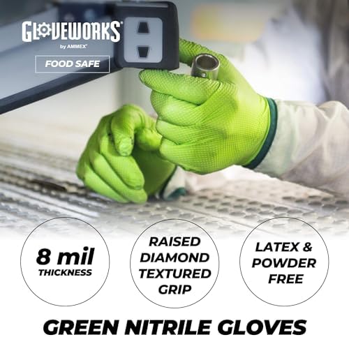 GLOVEWORKS HD Nitrile Gloves with Raised Diamond Grip