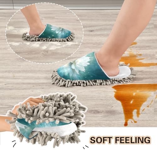 RunningBear White Flowers Lotus Mop Slippers 1
