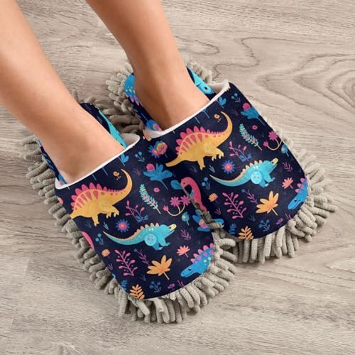 Bulletgxll Colorful Dinosaurs Mop Slippers Washable