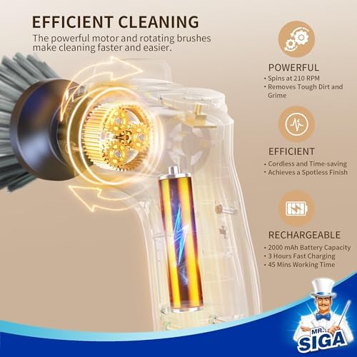 MRSIGA Electric Spin Scrubber with 5 Brushes