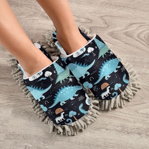 Bulletgxll Blue Dinosaurs Mopping Slippers Washable