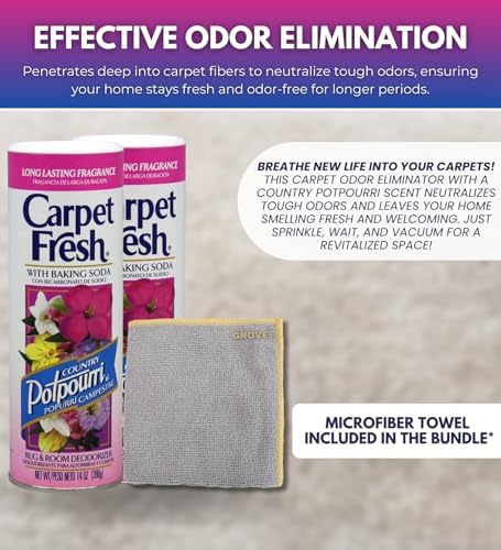 Carpet Fresh Country Scent Deodorizer 14 oz Microfiber Cloth Bundle