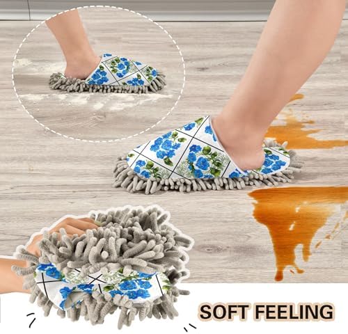 Burbuja Blue Flowers Shaped Lattice Mop Slippers 1
