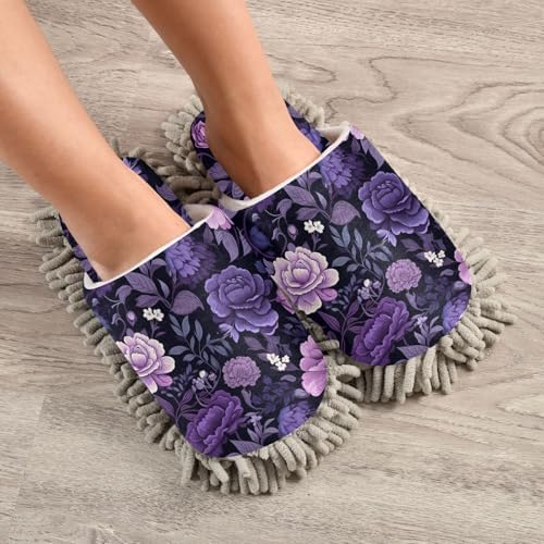RunningBear Beautiful Leaves Purple Florals Mop Slippers 1