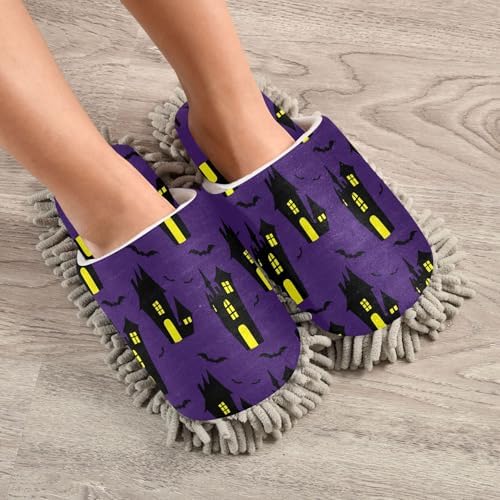 Burbuja Spooky Haunted Houses Mop Slippers for Women Men