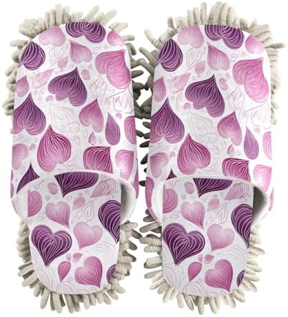 RunningBear Purple Hearts Mop Slippers for Cleaning
