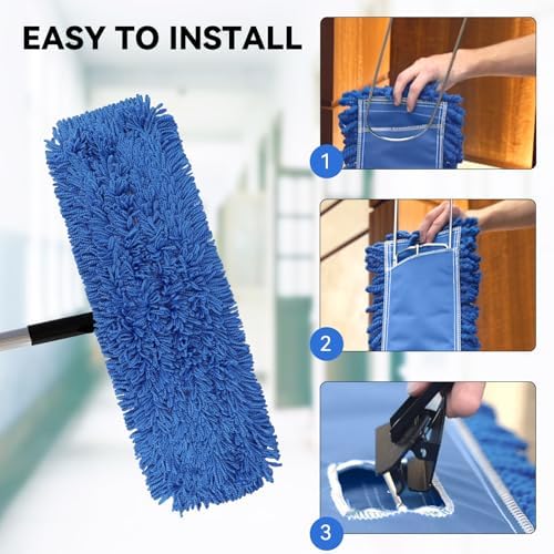 BeiLan 24 Inch Washable Dust Mop Head Replacement - 6 Pack Blue
