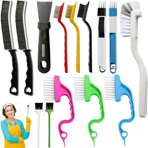 CRAFNEW 14Pcs Crevice Cleaning Brush Set for Kitchen and Bathroom