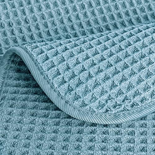 POLYTE Microfiber Lint Free Washcloth 13x13in 4 Pack Green Waffle Weave